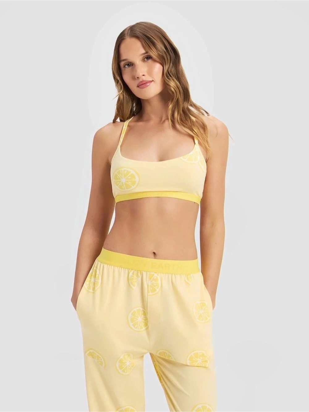 COZY EARTH SUPIMA Lemon Print FIRST LAYER Bra in Yellow, size Medium, NWT